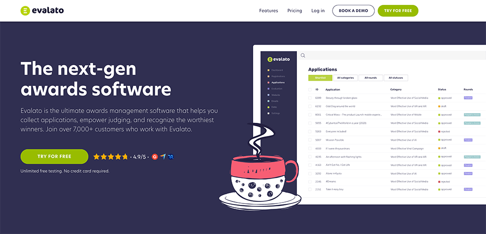 Evalato’s homepage.